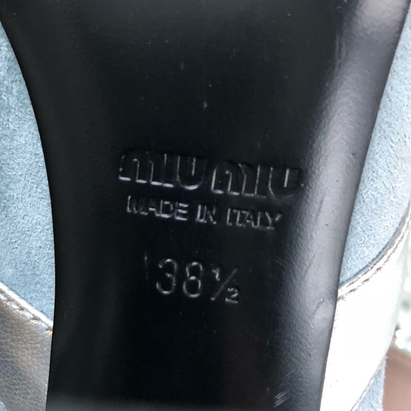 Miu Miu 38.5 Mary Jane pump heels silver grey leather suede buckle luxury Italy - Picture 8 of 9